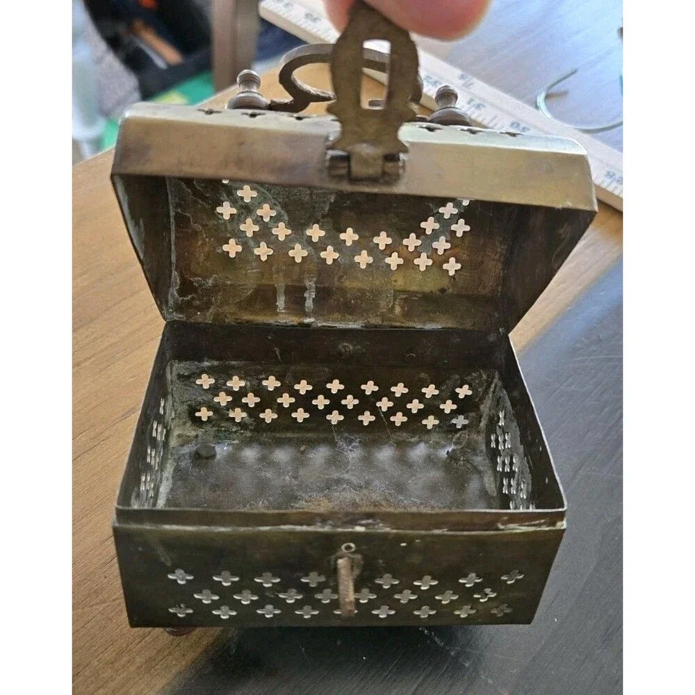 vintage brass potpourri trinket box Cricket Box Cage Metal